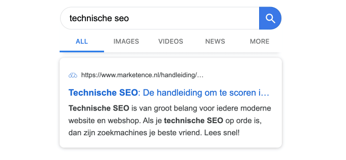 Screenshot van een Meta Title en Meta Description voor mobiele apparaten.