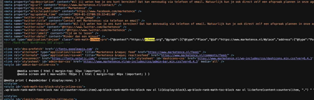 Voorbeeld van structured data in HTML code