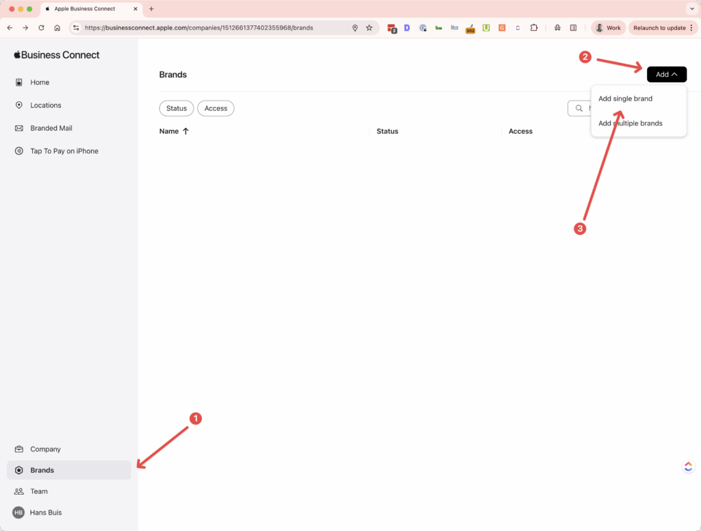 Merk toevoegen aan Apple Business Connect